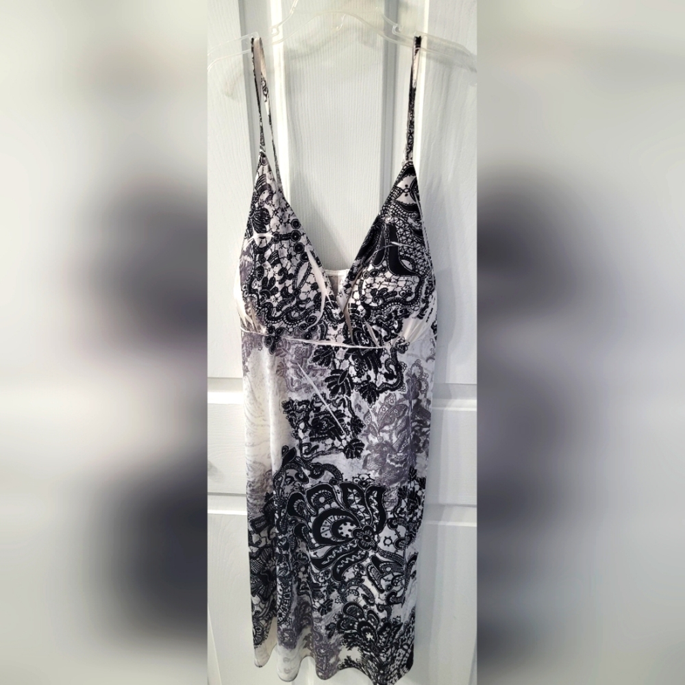 Elegant Black and White Paisley Slip Dress